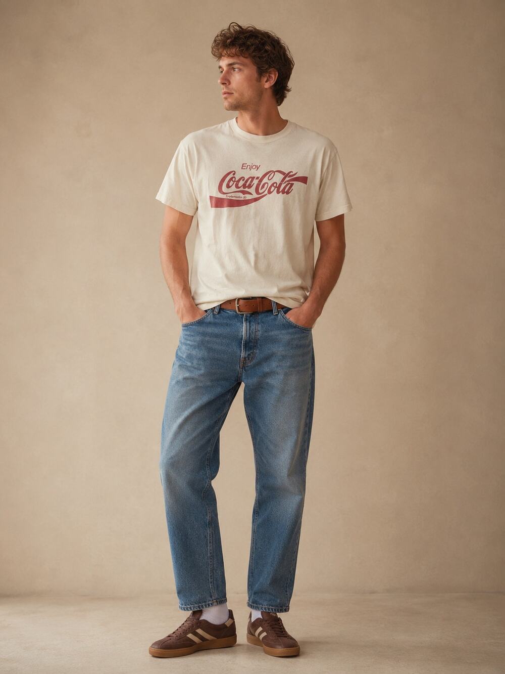 Vintage Coca-Cola Single Stitch T-Shirt XL Cal Cru USA Made Cream Graphic Tee